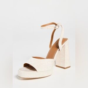 STAUD Solange Ankle Strap Platform Block Heel Sandals in White - NWT